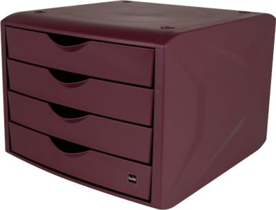 Schubladenbox Helit The Green Chameleon, 4 Schübe mit Auszugssperre, Format A4, stapelbar, rot