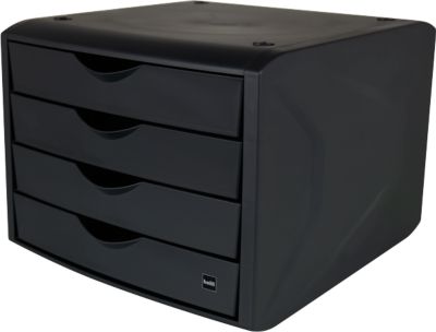 Schubladenbox Helit The Green Chameleon, 4 Schübe mit Auszugssperre, Format A4, stapelbar, schwarz