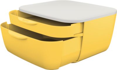 Schubladenbox Leitz® Cosy, lebensmittelecht, für A4 und A5, 2 Schübe, mit Gummifüßchen, B 251 x T 275 x H 143 mm, gelb