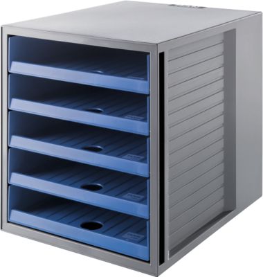 Schubladenbox SCHRANK-SET KARMA, 5 offene Schubladen, DIN A4, leichtlaufend, B 275 x T 330 x H 320 mm, blau