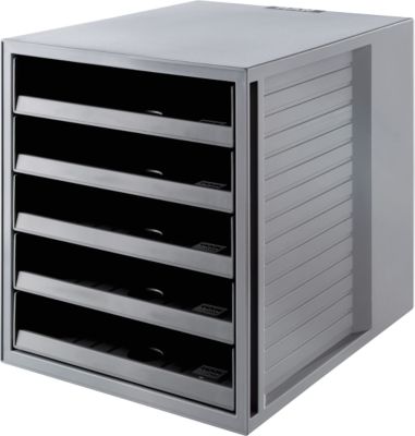 Schubladenbox SCHRANK-SET KARMA, 5 offene Schubladen, DIN A4, leichtlaufend, B 275 x T 330 x H 320 mm, grau