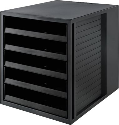 Schubladenbox SCHRANK-SET KARMA, 5 offene Schubladen, DIN A4, leichtlaufend, B 275 x T 330 x H 320 mm, schwarz