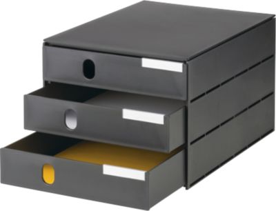 Schubladenbox styro® Styroval, Format C4, 3 geschlossene Schübe, stapelbar, Beschriftungsmaterial, B 243 x T 335 x H 200 mm, Recycling-Kunststoff, schwarz