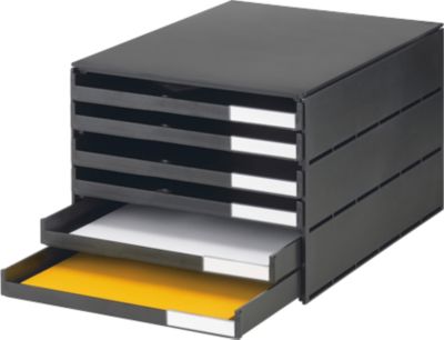 Schubladenbox styro® Styroval, Format C4, 6 offene Schübe, stapelbar, Beschriftungsmaterial, B 243 x T 335 x H 200 mm, Recycling-Kunststoff, schwarz
