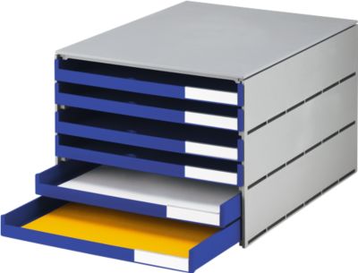Schubladenbox Styro Styroval, für Formate bis C4, 6 offene Schübe, Recyclingmaterial, blau/grau