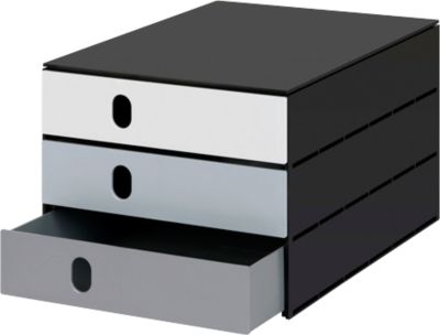 Schubladenbox Styro Styroval Pro Color Flow, für Formate bis C4, 3 geschlossene Schübe, 100 % Polystyrol, grau/schwarz, Farbverlauf