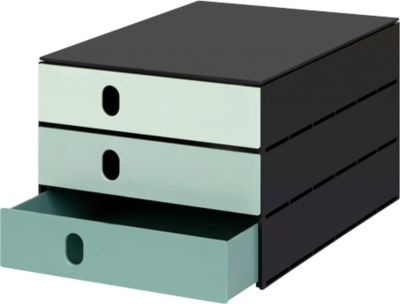 Schubladenbox Styro Styroval Pro Color Flow, für Formate bis C4, 3 geschlossene Schübe, 100 % Polystyrol, grün/schwarz, Farbverlauf