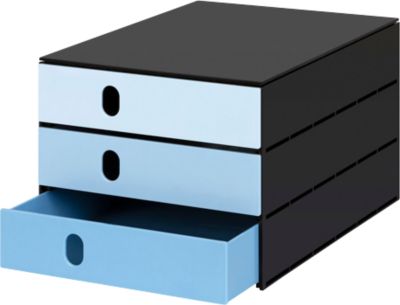 Schubladenbox Styro Styroval Pro Color Flow, für Formate bis C4, 3 geschlossene Schübe, blau/schwarz, Farbverlauf