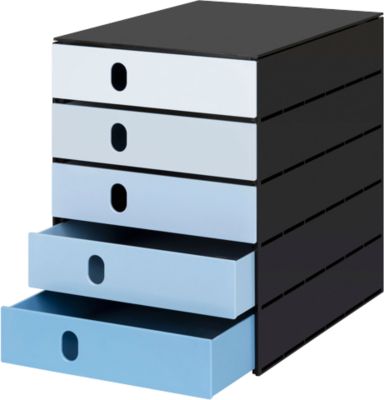 Schubladenbox Styro Styroval Pro Color Flow, für Formate bis C4, 5 geschlossene Schübe, blau/schwarz, Farbverlauf
