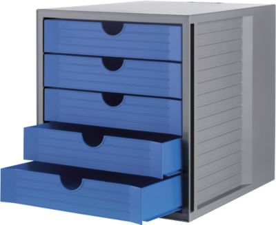 Schubladenbox SYSTEMBOX KARMA, 5 geschlossene Schubladen, DIN A4, leichtlaufend, B 274 x T 330 x H 320 mm, blau