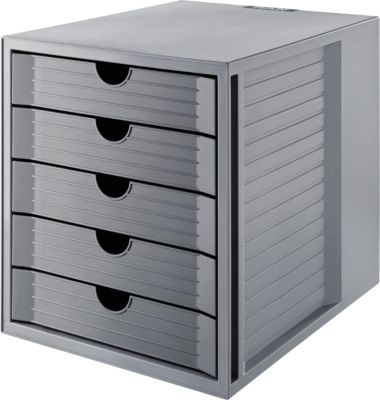 Schubladenbox SYSTEMBOX KARMA, 5 geschlossene Schubladen, DIN A4, leichtlaufend, B 274 x T 330 x H 320 mm, grau