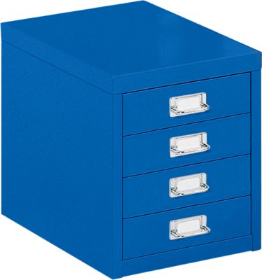 Schubladenschrank DIN A4, mit 4 Schubladen, 330 mm hoch, enzianblau