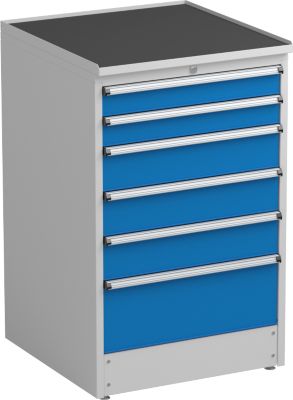 Schubladenschrank Treston, 6 Schubladen, abschließbar, B 715 x T 715 x H 1100 mm, Stahl, lichtgrau RAL 7035/blau RAL 5007