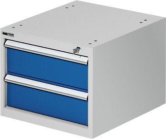 Schubladenunterbau für modulare Werkbank, Typ 2, 2 Schübe, lichtgrau RAL 7035/enzianblau RAL 5010
