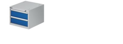 Schubladenunterbau für modulare Werkbank, Typ 2, 2 Schübe, weißaluminium RAL 9006/enzianblau RAL 5010