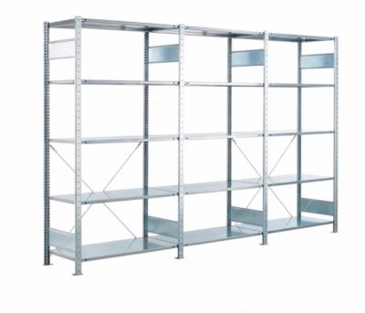 Schulte Lagertechnik Fachbodenregal, 1 Grundregal + 2 Anbauregale, inkl. 15 Fachböden, 5 Lagerebenen, B 3072 x T 400 x H 2000 mm, Stahl, grau