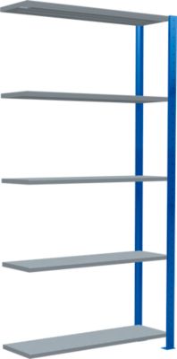 Schulte Lagertechnik Fachbodenregal Stecksystem MultiPlus250, Anbauregal, 5 Fachböden, Kreuzstrebe, B 1000 x T 300 x H 2000 mm, Enzianblau RAL 5010