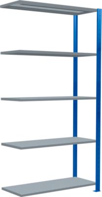Schulte Lagertechnik Fachbodenregal Stecksystem MultiPlus250, Anbauregal, 5 Fachböden, Kreuzstrebe, B 1000 x T 400 x H 2000 mm, Enzianblau RAL 5010