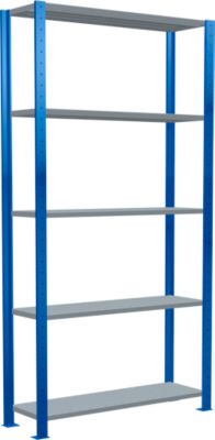 Schulte Lagertechnik Fachbodenregal Stecksystem MultiPlus250, Grundregal, 5 Fachböden, Kreuzstrebe, B 1000 x T 300 x H 2000 mm, Enzianblau RAL 5010