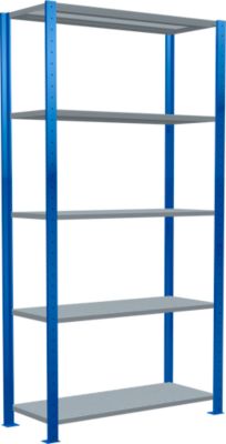 Schulte Lagertechnik Fachbodenregal Stecksystem MultiPlus250, Grundregal, 5 Fachböden, Kreuzstrebe, B 1000 x T 400 x H 2000 mm, Enzianblau RAL 5010