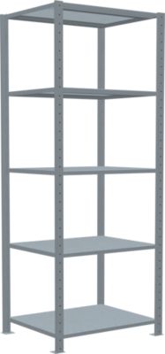 Schulte Lagertechnik Fachbodenregal Stecksystem MultiPlus250, Grundregal, 5 Fachböden, Kreuzstrebe, B 750 x T 600 x H 2000 mm, silbergrau/verzinkt