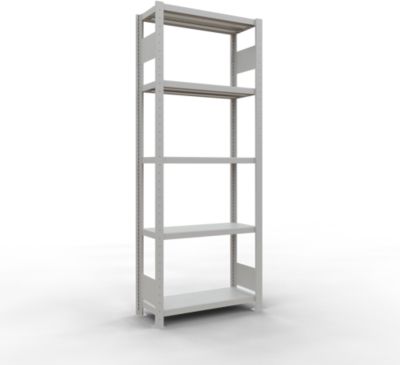 Schulte Lagertechnik MULTIplus 250 legbordstelling, basisrek, lengte grendel, 2000x750x300 mm, 5 legborden, lichtgrijs