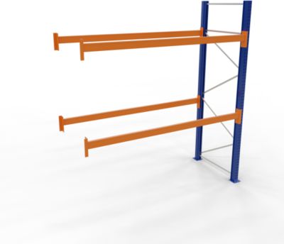 Schulte Lagertechnik palletstelling, aanbouwstelling, B 2786 x D 1100 x H 3000 mm, 3 niveaus, palletgewicht tot 500 kg, vakbelasting 5395 kg, blauw/oranje