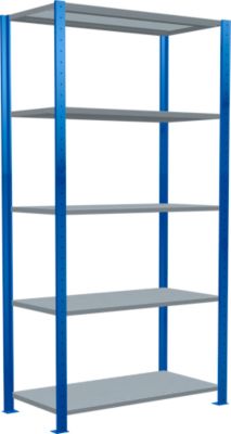 Schulte Lagertechnik Rayonnage à tablettes Steckystem MULTIplus250, rayonnage de base, L 1000 x P 500 x H 2000 mm, 5 tablettes, entretoise croisée, jusqu'à 1300 kg, bleu gentiane