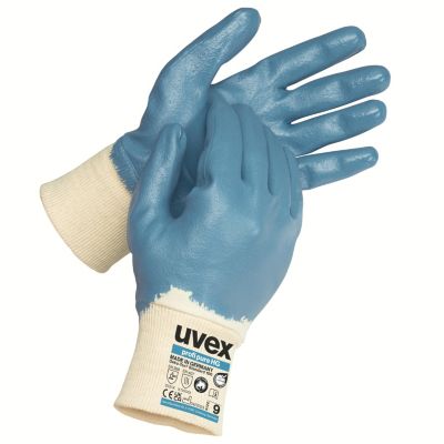 Schutzhandschuh Uvex profi pure HG, 10 Paar, wasserdicht, EN 388 und EN 407, Hitzeschutz bis 100°C, Hydro-Grip-Spezialpolymerbeschichtung, blau-weiß, Größe 6