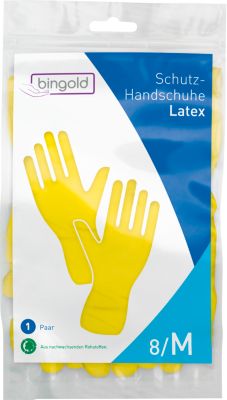 Schutzhandschuhe BINGOLD, Mehrweg, puderfrei, Latex, gelb, Größe M, 1 Paar