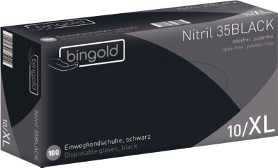 Schutzhandschuhe BINGOLD Nitril 35BLACK, Einweg, mikrotextuierte Fingerspitzen, puderfrei, Nitril, schwarz, Größe XL, 100 Stück