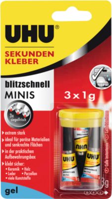 Sekundenkleber UHU Mini Gel, 3 Stück, lösungsmittelfrei, besonders klebestark
