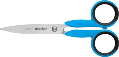 Sicherheitsschere Martor Secumax 363, ergonomisch, Soft-Grip, Spezialschliff, L 140 x H 63 mm, rostfreier Stahl/GFK, blau-schwarz
