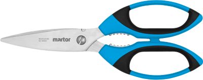 Sicherheitsschere Martor SECUPLUS 565, ergonomisch, Drahtkerbe und Krallen, Spezialschliff, L 218 x H 83 mm, rostfreier Stahl/GFK, blau-schwarz