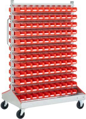 Sichtrollwagen f. Sichtlagerkästen, zweiseitig, B 1130 x T 710 x H 1705 mm, 240 x 0,7 l rot