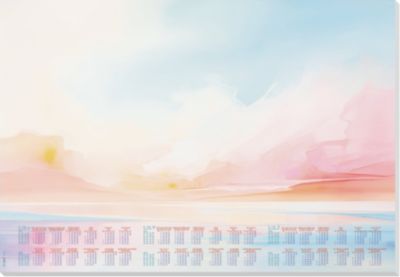 Sigel Papier-Schreibunterlage, Sonnenuntergang, hellblau/pink/sonnengelb/orange, ca. A2, Kalender 2026/2027/2028, DE/EN/FR/NL, 30 Blatt