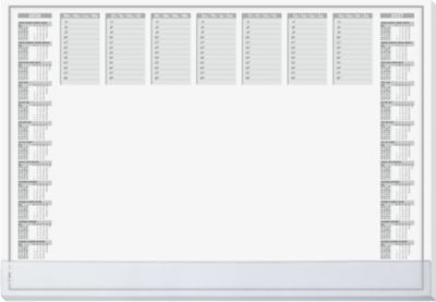 Sigel Papier-Schreibunterlage, Wochenplan, grau, ca. A2, Kalender 2026/2027, DE/EN/FR/NL, Schutzleiste transparent, 40 Blatt