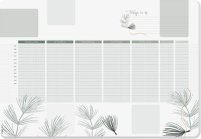 Sigel Schreibunterlage Weekly Planner Nature, Format ca. A2, 30 Blatt, Kalendarium für DE/EN/FR/NL, FSC®-Haftpapier, olivgrün-weiß