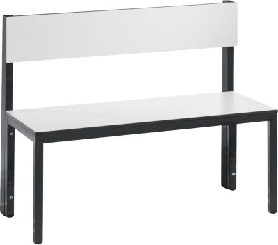 Sitzbank Basic Plus, 1-seitig, Rückenlehne, ohne Schuhrost, 4-Fußgestell schwarzgrau RAL 7021, B 1000 mm, Dekor weiß