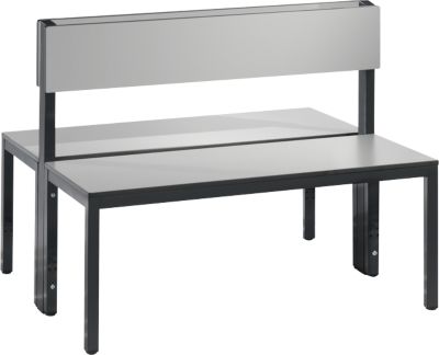 Sitzbank Basic Plus, 2-seitig, Rückenlehne, ohne Schuhrost, 4-Fußgestell schwarzgrau RAL 7021, B 1000 mm, Dekor silbergrau
