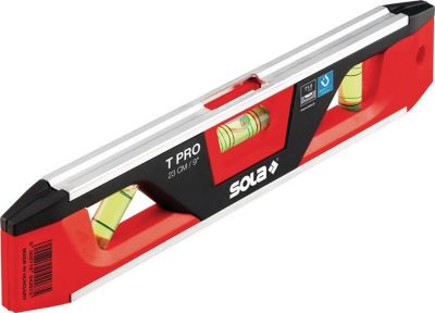 SOLA Torpedowasserwaage T PRO, 23 cm, Aluminium/ABS Kunststoff, Magnetstreifen, V-Nut, Messgenauigkeit 1 mm/m