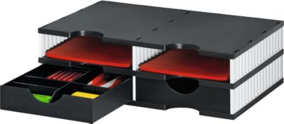 Sortierstation Set Styro styrodoc Trio,  2 Schubladen & 4 Fächer, weiß-schwarz/schwarz