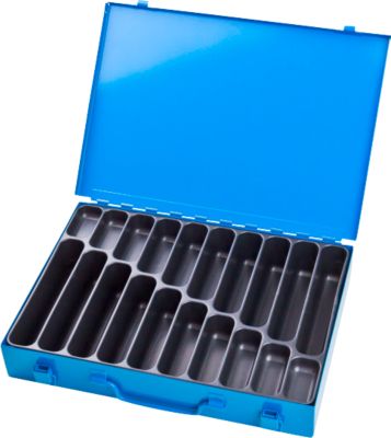 Sortimentskoffer ADB, leer, 20-fache Einteilung, abschließbar, mit Griff, B 330 x T 230 x H 50 mm, Stahl & ABS-Kunststoff, lichtblau RAL 5012