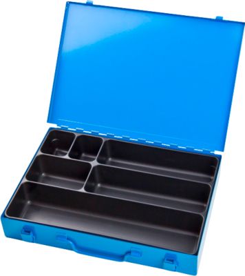 Sortimentskoffer ADB, leer, 6-fache Einteilung, abschliessbar, mit Griff, B 330 x T 230 x H 50 mm, Stahl & ABS-Kunststoff, lichtblau RAL 5012