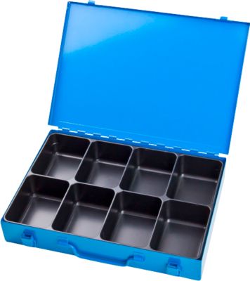 Sortimentskoffer ADB, leer, 8-fache Einteilung, abschließbar, mit Griff, B 330 x T 230 x H 50 mm, Stahl & ABS-Kunststoff, lichtblau RAL 5012