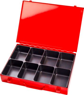 Sortimentskoffer ADB, leer, 8-fache Einteilung, abschliessbar, mit Griff, B 330 x T 230 x H 50 mm, Stahl & ABS-Kunststoff, verkehrsrot RAL 3020