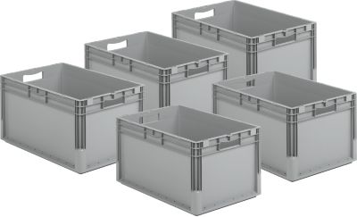 Sparset 5-teilig Euro Box ELB 6320, aus Polypropylen, Inhalt 64 l, grau, B 600 x T 400 x H 320 mm 