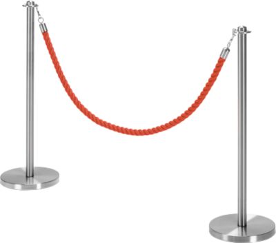 Sparset Absperrpfosten inkl. Robe, Ø 280 x H 850 mm, Edelstahl, 2 Stück + Robe mit L 1,50 m, rot
