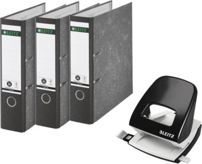 Sparset Leitz® Ordner 1080, 80 mm, 20 Stück + Gratis Leitz® Locher NeXXt Serie 5008, schwarz
