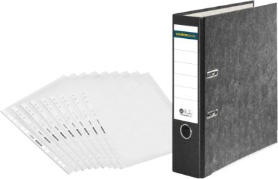 Sparset Ordner Schäfer Shop Select, DIN A4, Rückenbreite 80 mm, 20 Stück, schwarz + 50 Prospekthüllen Premium, DIN A4, transparent, glatt/klar